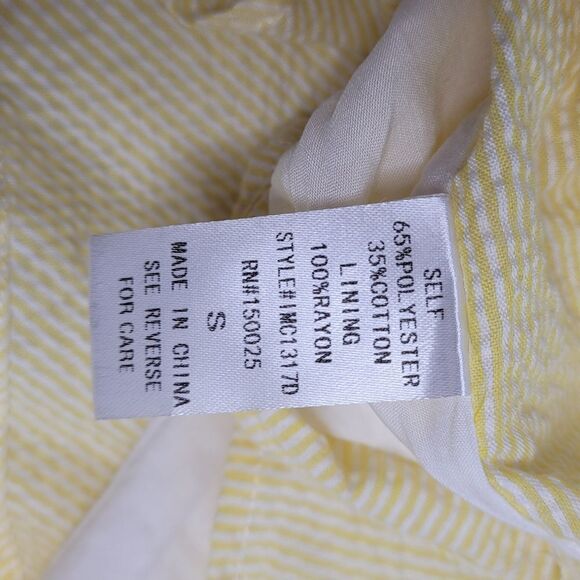 EMORY PARK dress yellow stripe seersucker spaghetti strap wrap mini S‎ - Picture 9 of 13